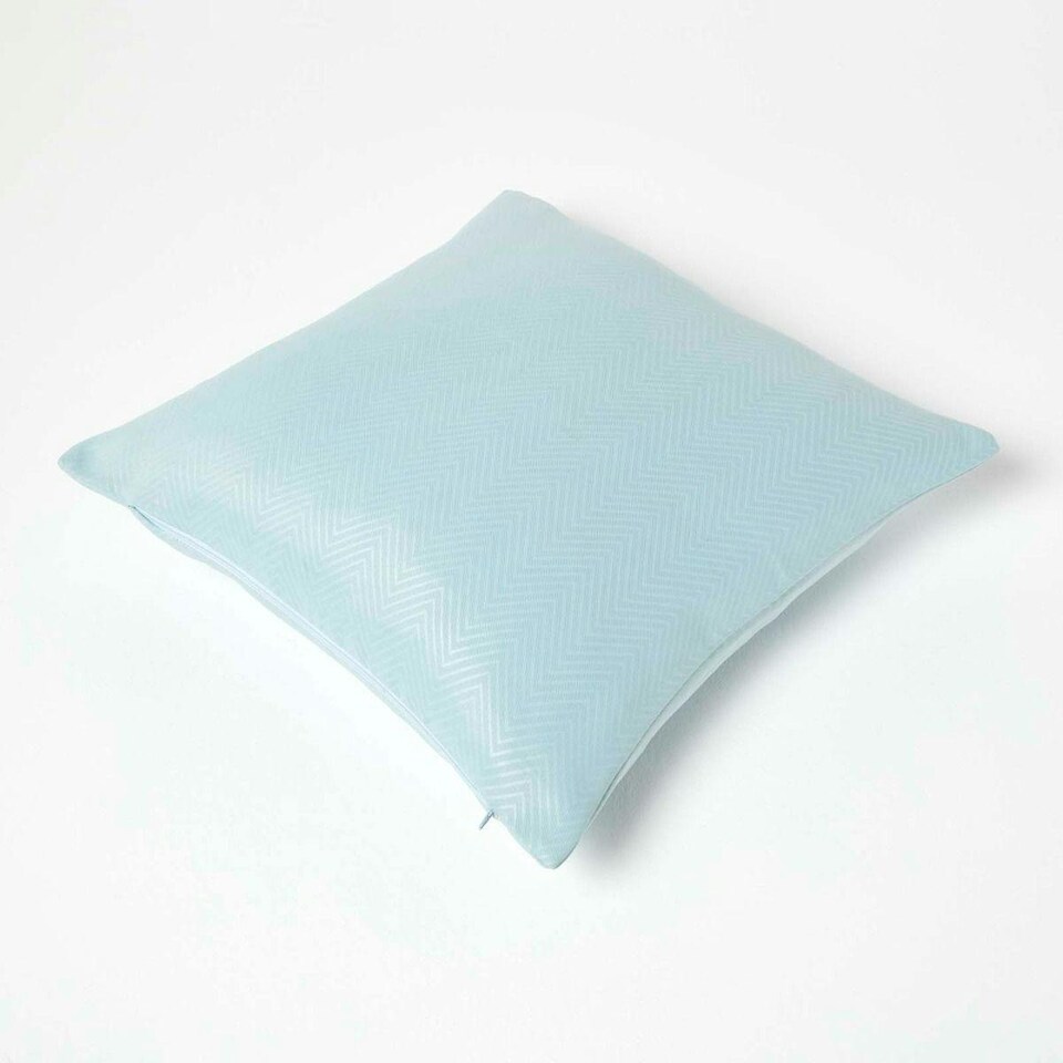 image 1 of Homescapes Pastel Blue Herringbone Chevron Cushion Cover - 45 x 45 cm | Blue | Pastel blue | 45 x 45 cm