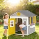 image 2 of Outsunny Wooden Playhouse with Doors, Windows, Plant Pots for Kids - Grey