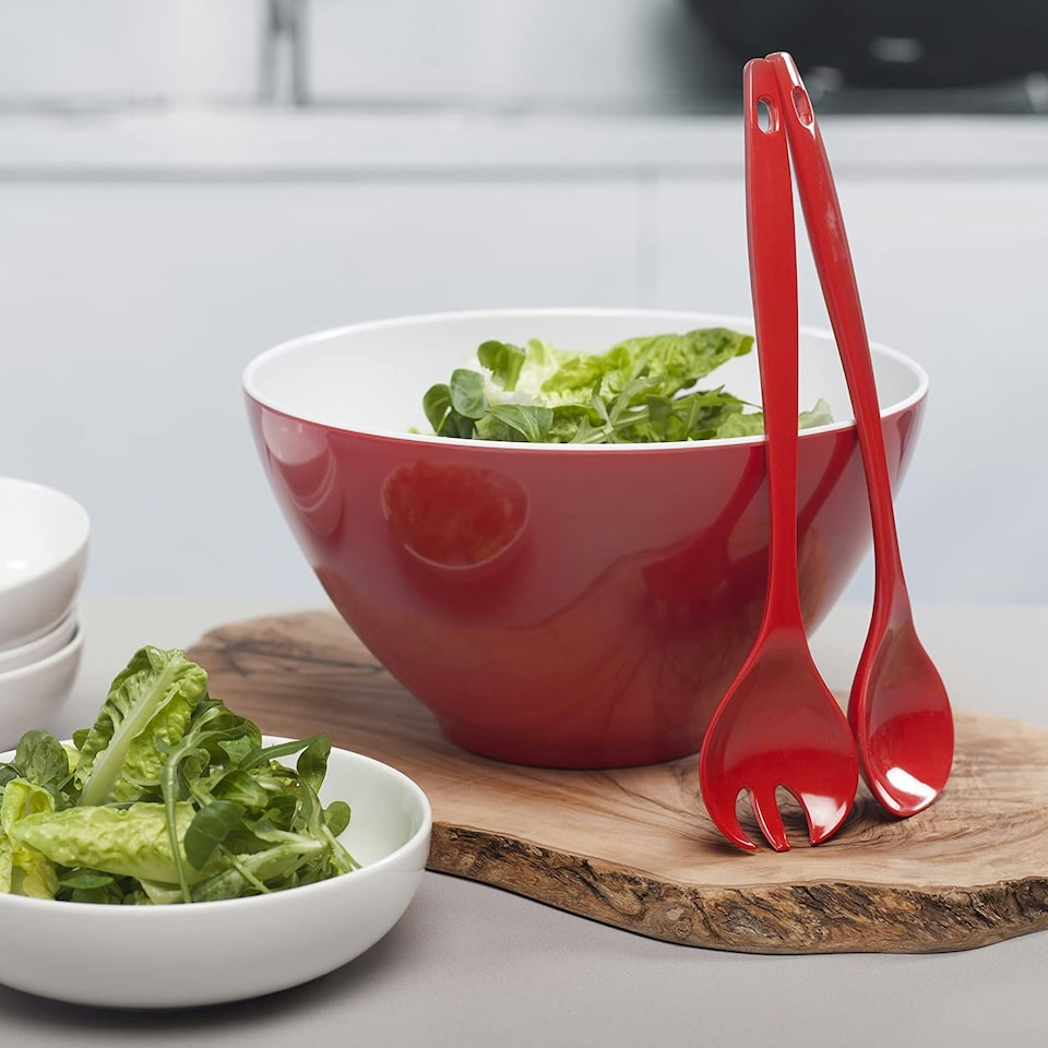 image 1 of Zeal Melamine Salad Bowl & Salad Servers Set, Duck Egg Blue Red | Red