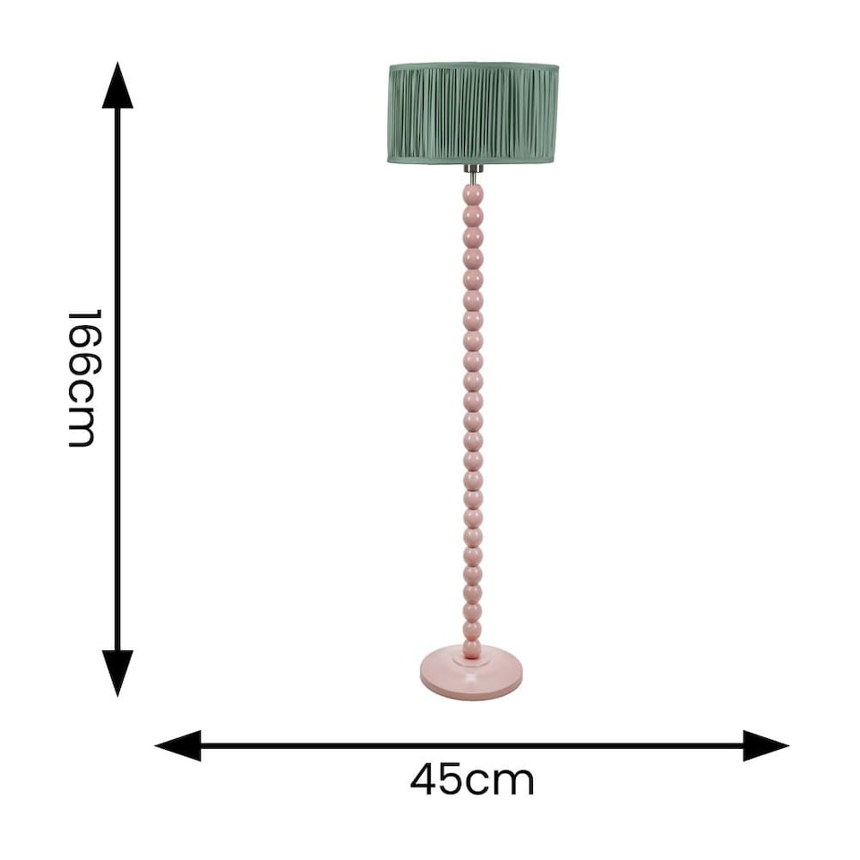 image 1 of ValueLights Bobbins Rose Floor Lamp Ruched Pleat Green Shade
