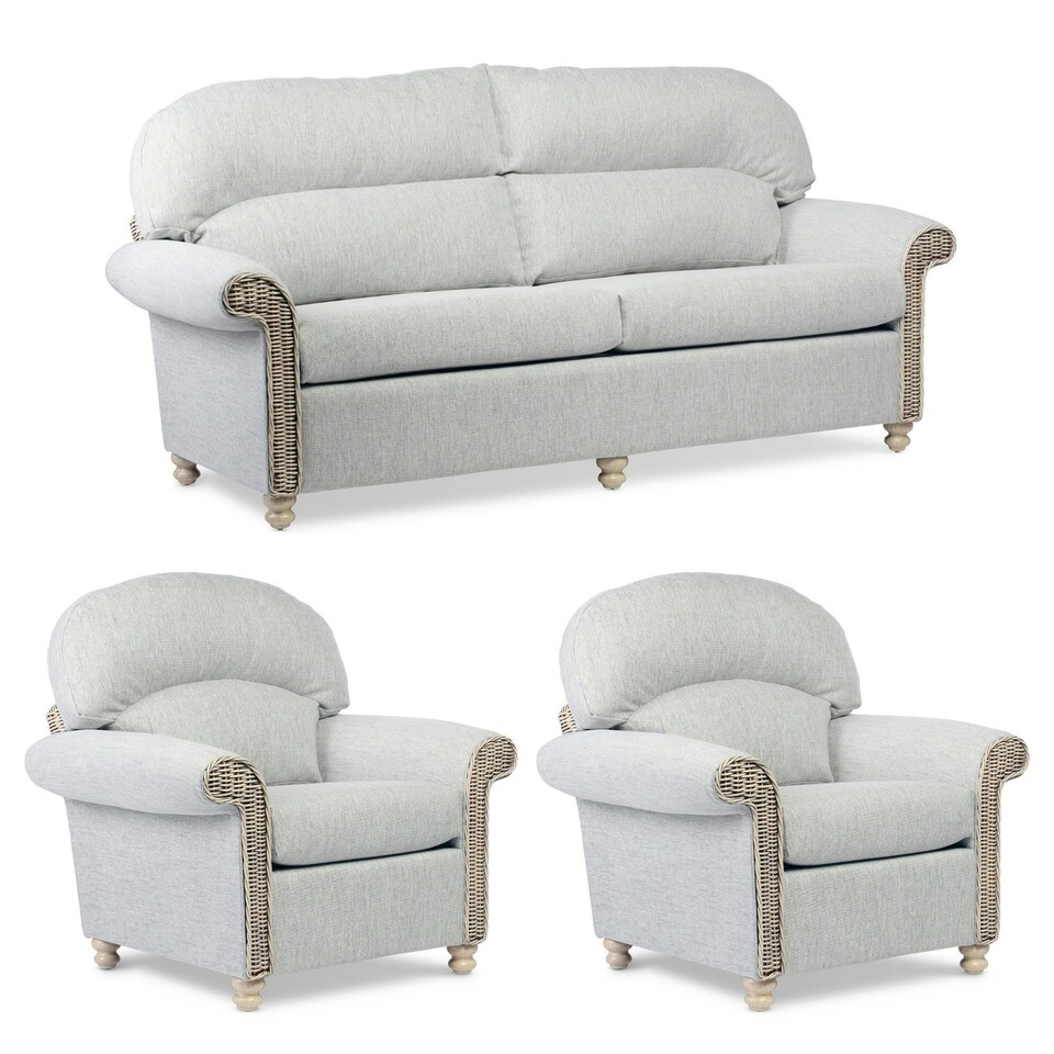 image 1 of Desser Samford Natural Wash 3 Seater Rattan Sofa Set in Pebble - Conservatory Sofa Suite