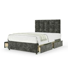 Charcoal Chenille 4 Drawer Divan Base and Pearl Headboard Double
