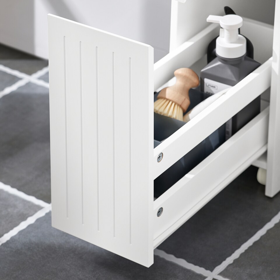 image 1 of SoBuy Narrow Bathroom Cabinet with Wheels, White, 7.9x29.5x23.6 in, 18 kg - BZR111-W