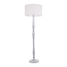 ValueLights Victoria Grey Wood Floor Lamp White Shade and Bulb