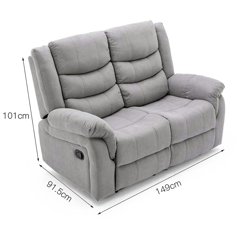 image 1 of Seattle Manual Fabric Recliner 2 Seater Sofa (Grey)