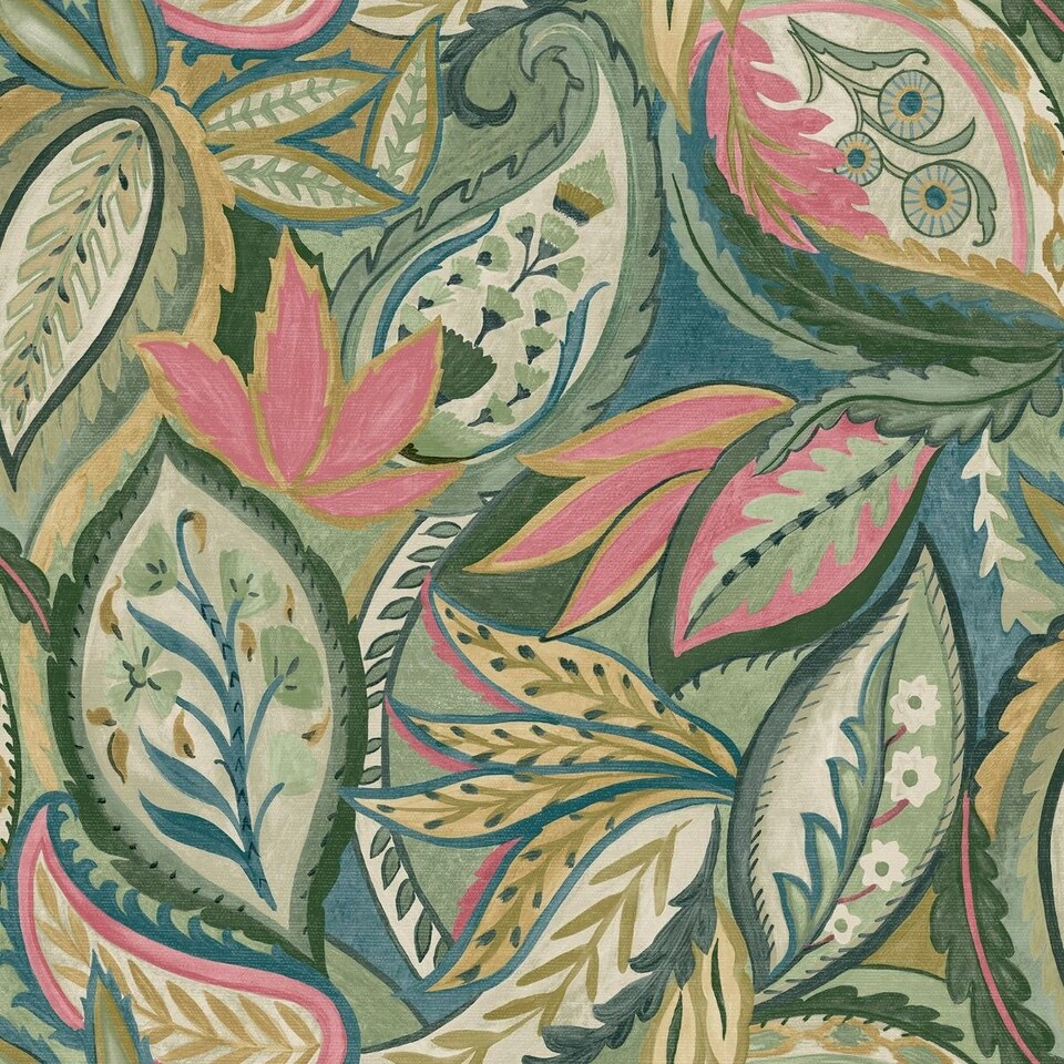 Holden Décor Paisley Leaves Wallpaper - Green/Pink - 10m x 53cm