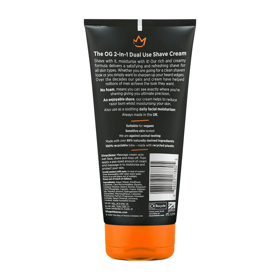 image 1 of King of Shaves 2-in-1 No Foam Shaving Cream, 175ml, Men