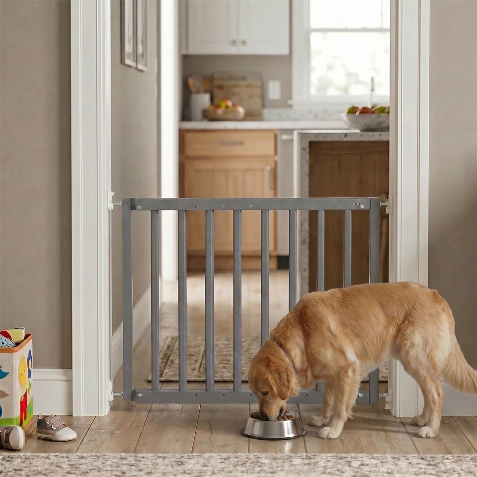 image 1 of Safetots Chunky Wooden Screw Fit Stair Gate, Grey, 63.5cm - 105.5cm, Wood Baby Gate, Screw Fit Safety Barrier