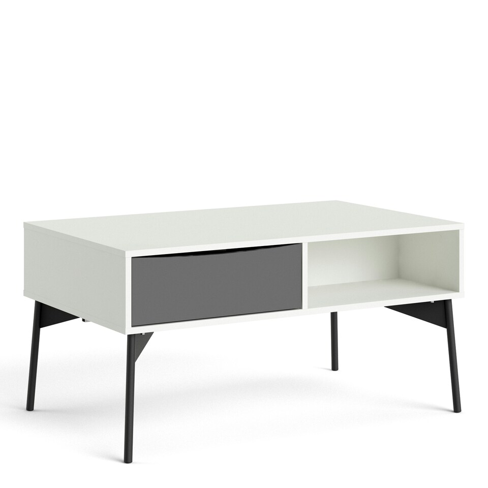 image 1 of Fur Coffee Table with 1 Drawer in Grey and White