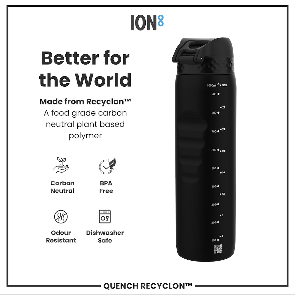 image 1 of Leak Proof 1 Litre Water Bottle, BPA Free, 1000ml (32oz) | Black | Black | 1L