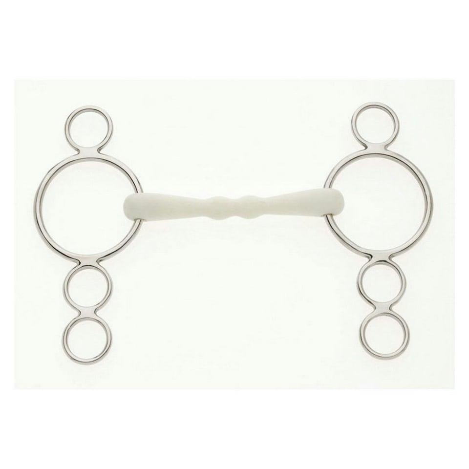 image 1 of Lorina Flexi Mullen Mouth 3 Ring Horse Dutch Gag - Silver - 5.5in
