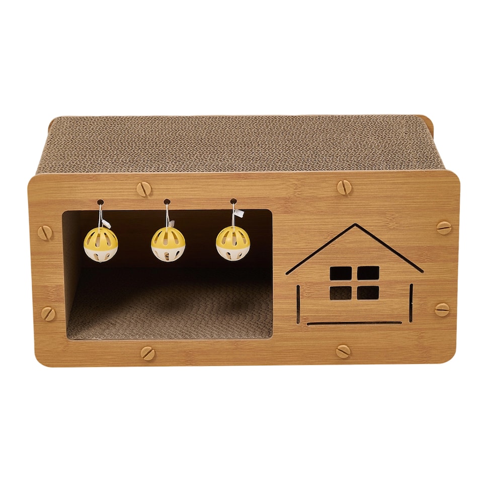 image 1 of Living and Home 2-in-1 Cat House with Scratcher | Brown | M