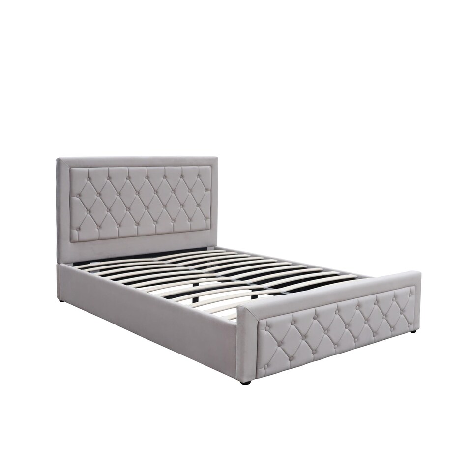 image 1 of Ottoman Storage Gaslift Bed 4ft6 Double Grey Velvet Bedroom Furniture