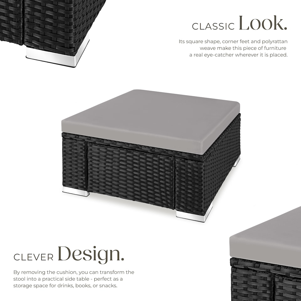 image 1 of Footstool Bitonto - durable, UV-resistant polyrattan chair, 53 x 53 x 26 cm | Black | black/grey | One Size | 1