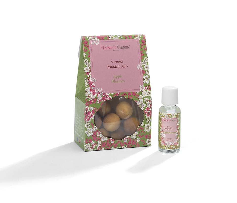 image 1 of Hassett Green London - Apple Blossom - Scented Wooden Balls Pack of 12 plus 30ml Bottle of Home Fragrance Oil for Refreshing - Alternative to Pot Pourri, Diffusers, Sachets and Drawer Liners