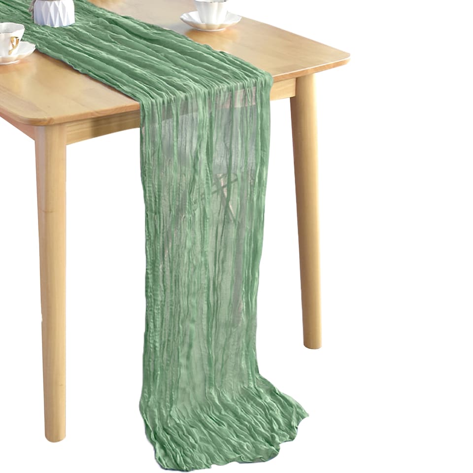 image 1 of Sage Green Cheesecloth Table Runner, Rustic Sheer Table Decor - 90x300cm