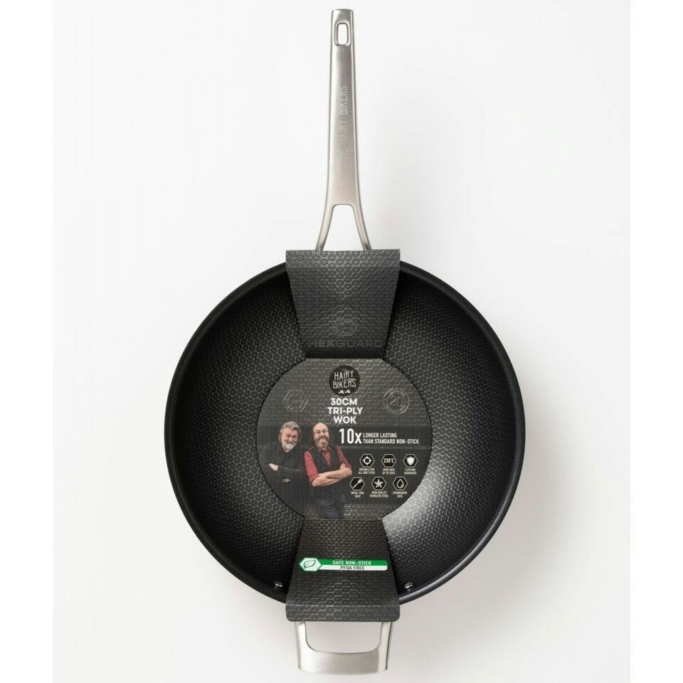 image 1 of Hairy Bikers 30cm Non Stick Wok Pan with HexGuard™ Stainless Steel Tri Ply Coating
