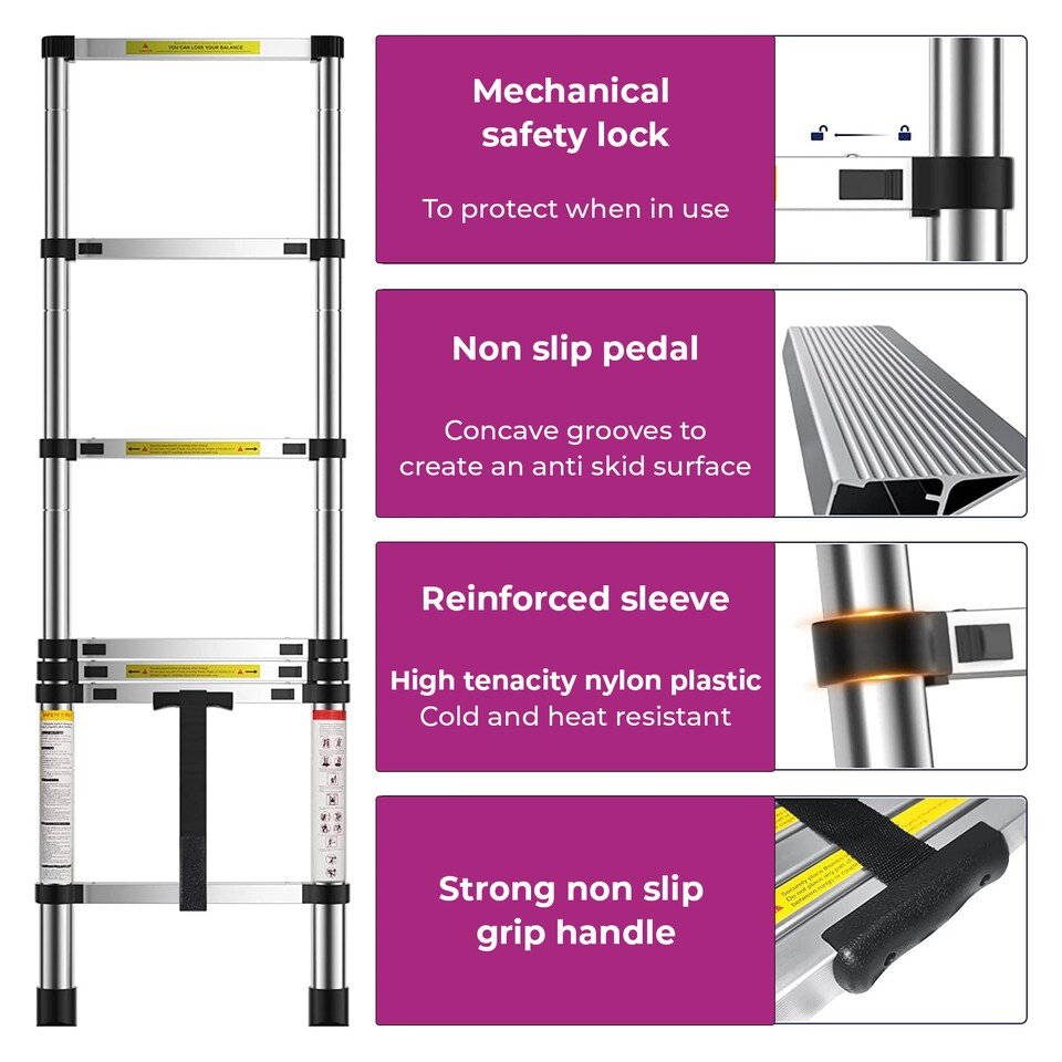 image 1 of Neo 2.9M / 3.2M / 3.8M / 4.6M Extendable Portable Foldable Telescopic Ladder | Silver | 4.6M