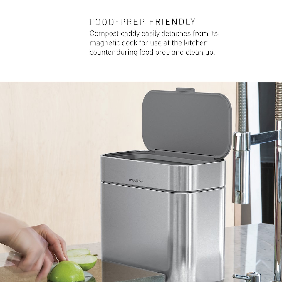 image 1 of Simplehuman 4L Compost Caddy and Food Waste Bin, Brushed Stainless Steel