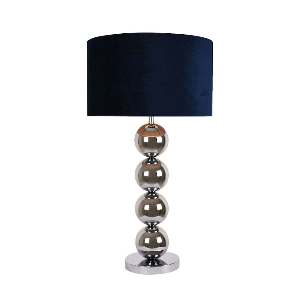 image 1 of Aila Metal Sphere Lamp Chrome Table Lamp with Navy Shade