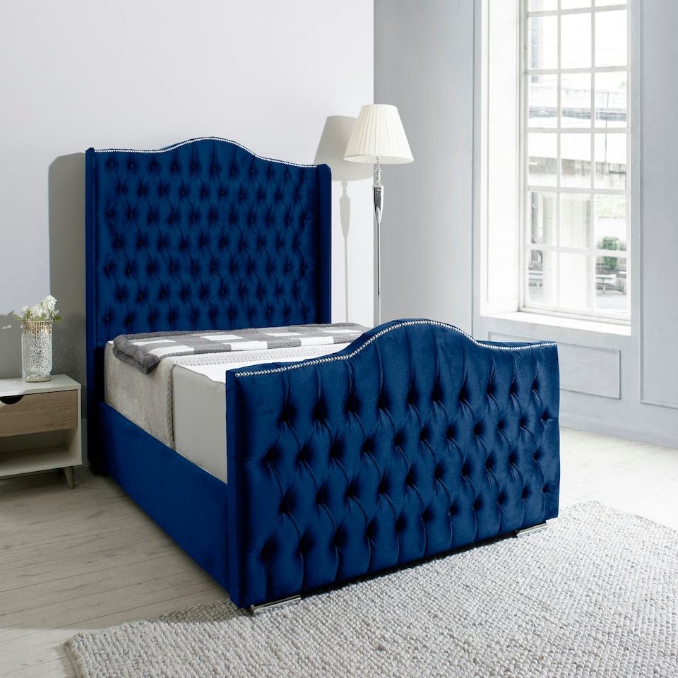 Saturn Wing Plush Double Bed Frame - Blue