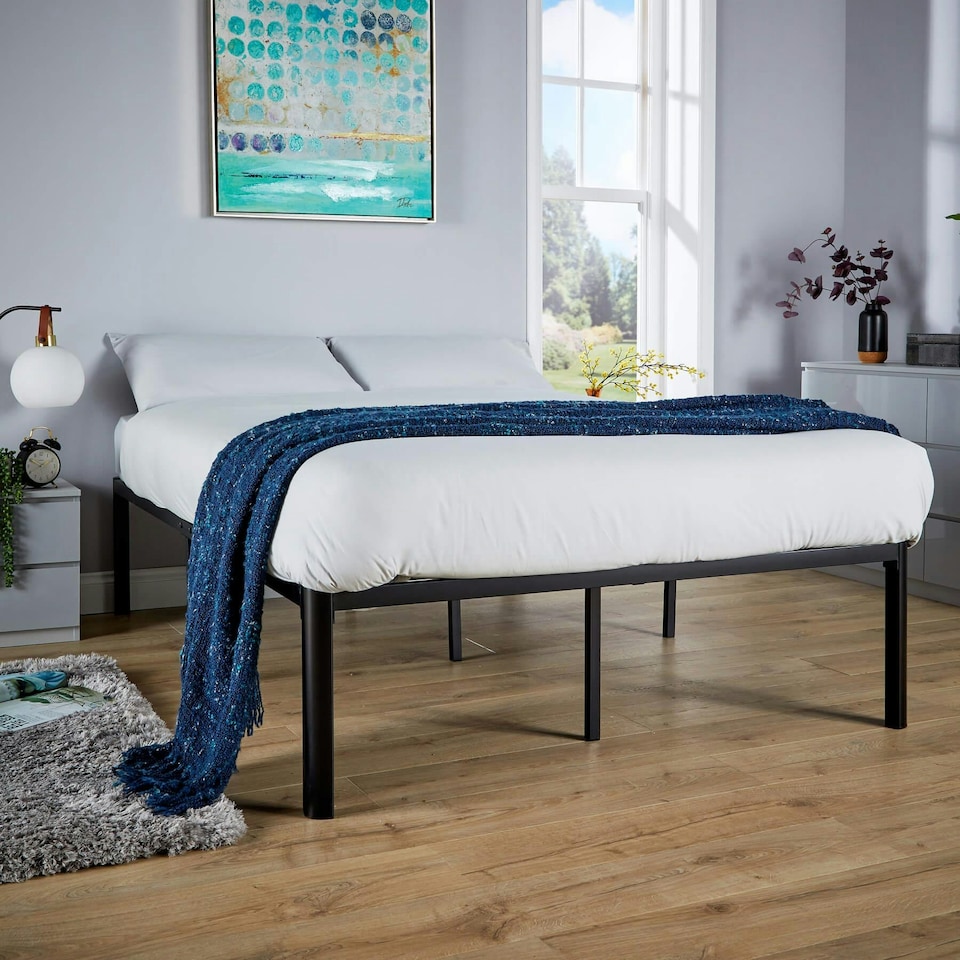 image 1 of Double 4ft6 Black Metal Bed Frame Modern Design Home Living Bedroom Furniture