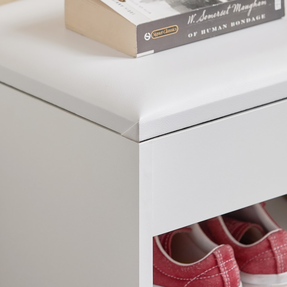 image 1 of SoBuy 2-Tier Shoe Storage Bench with Folding Padded Seat, White, 23.6x11.8x17.3 in, 13 kg - FSR25-W