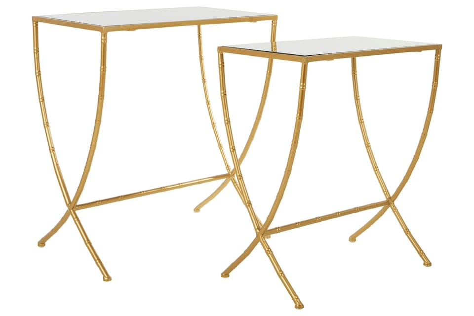 image 1 of Set Of 2 Bamboo Design Side Tables,Rectangular Nesting Table,Luxe Gold Finish Bedside Table,Accent Tables | Gold