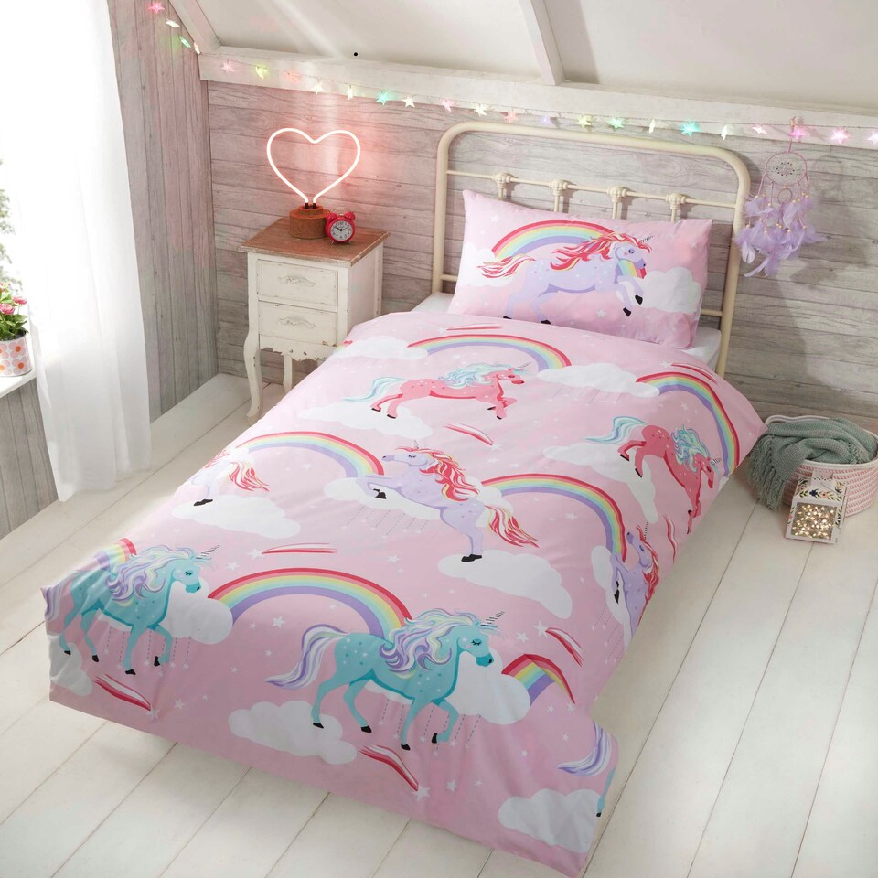 image 1 of My Little Unicorn Kids Duvet Cover Set with Pillowcase Pink | One Size