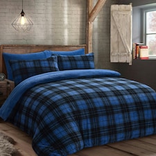 Velosso Check Teddy Fluffy and Warm Fleece Duvet Cover Set | Blue | Blue | Double