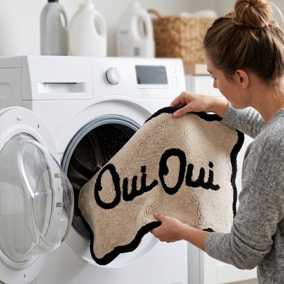 image 1 of Oui Oui Slogan Scalloped Bath Mat