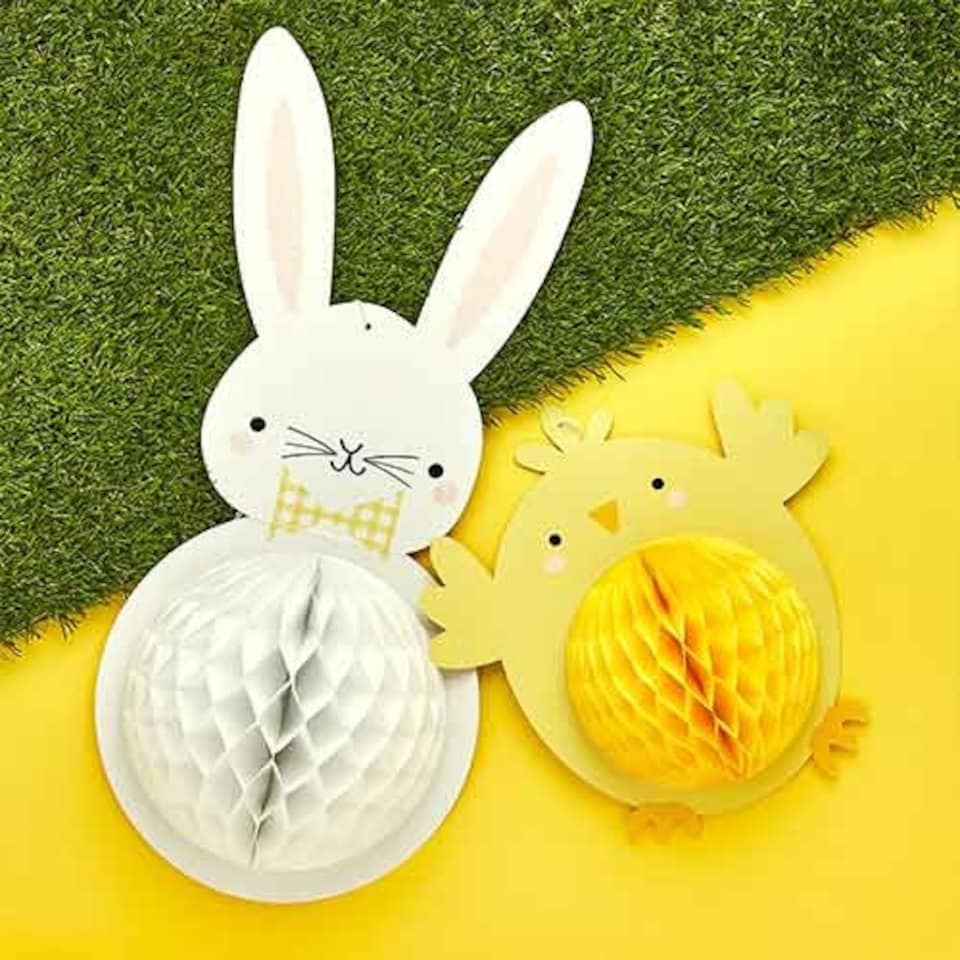 image 1 of Bunny & Chick Easter Honeycomb Hanging Decorations - Pack of 2