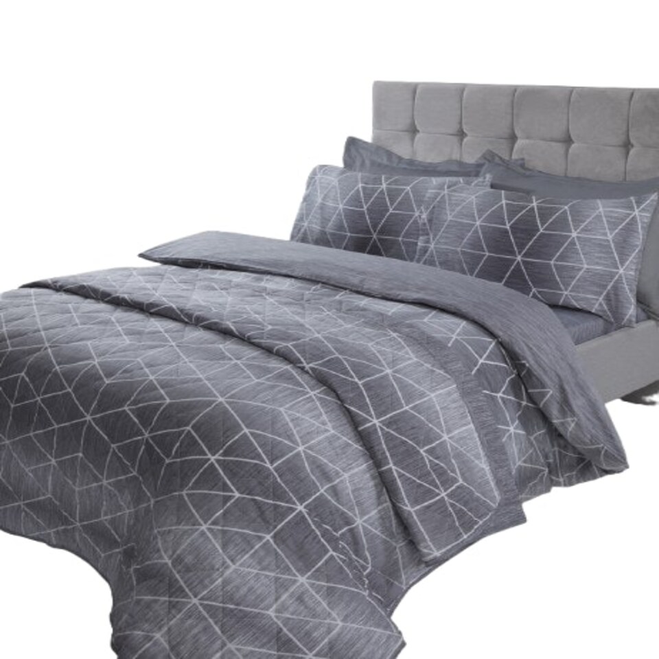 image 1 of Calvin Geometric Polycotton Duvet Cover Set with Pillowcase Pink | King