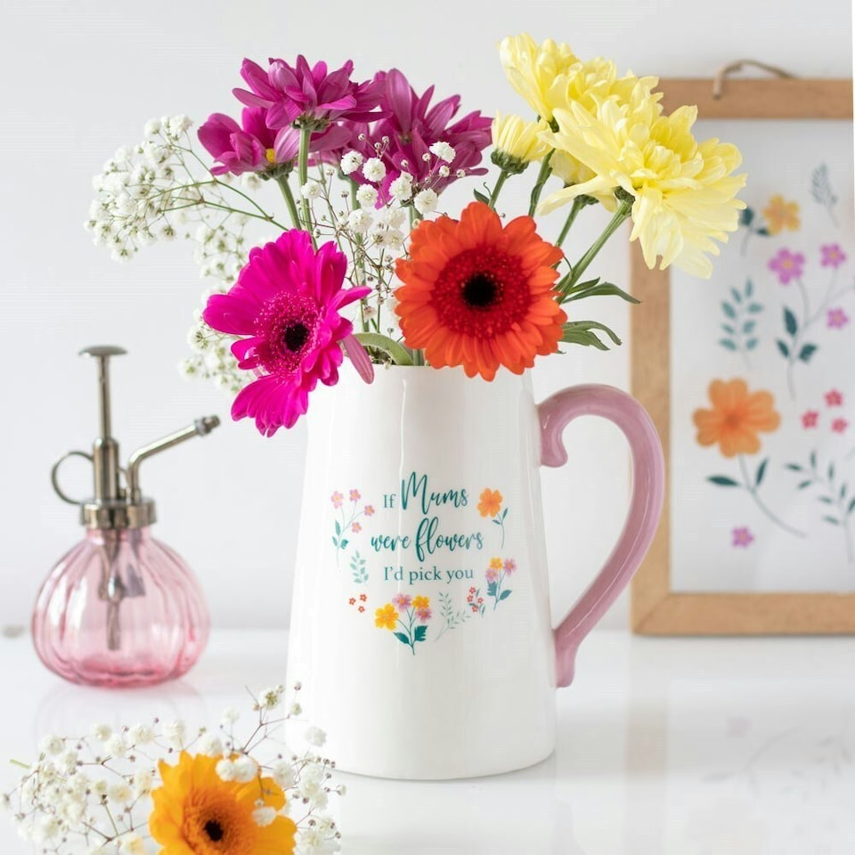image 1 of Something Different If Mums Were Flowers Ceramic Jug - White/Pink - One Size