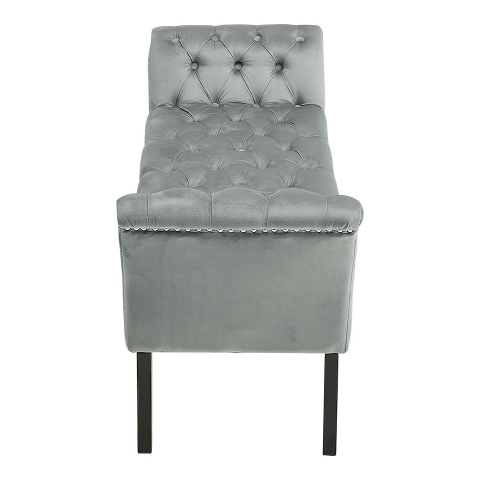image 1 of Living and Home Contemporary Velvet Buttoned Bench with Black Wood Legs