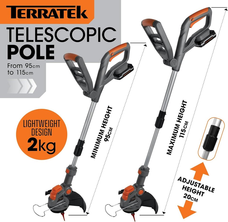 image 1 of Terratek 20V Cordless Grass Trimmer 2-in-1 Strimmer with Blades, Spool & Fast Charge | Grey | Grey | 1