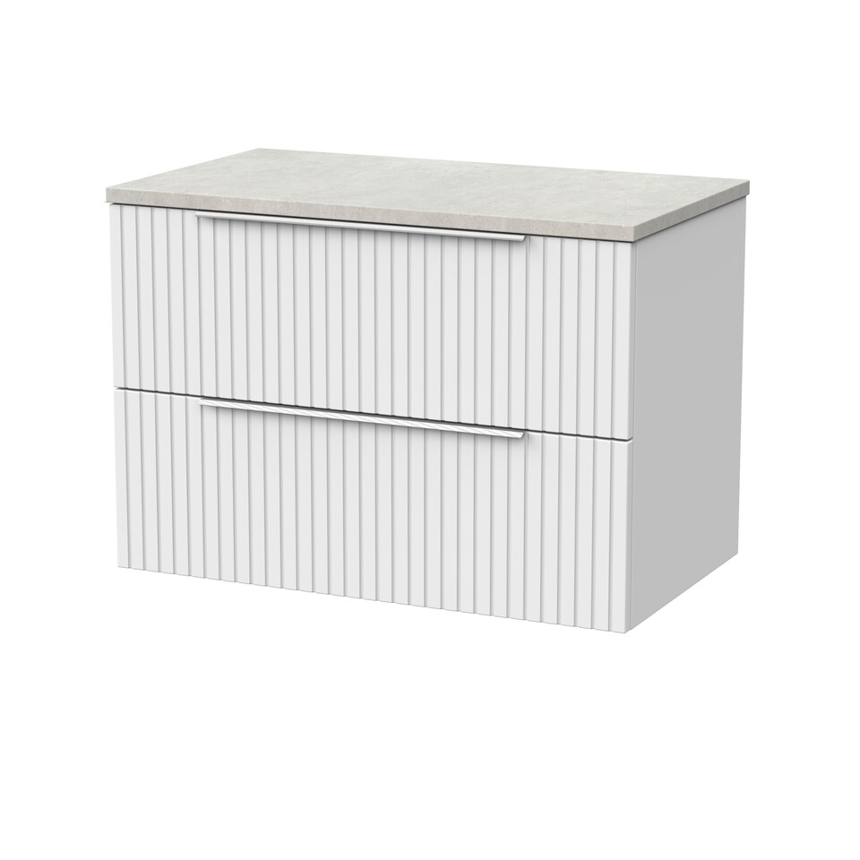 image 1 of Balterley Callingwood Contemporary Wall Hung 2 Drawer Vanity Unit with White Sparkle Laminate Worktop , 800mm, Matt White