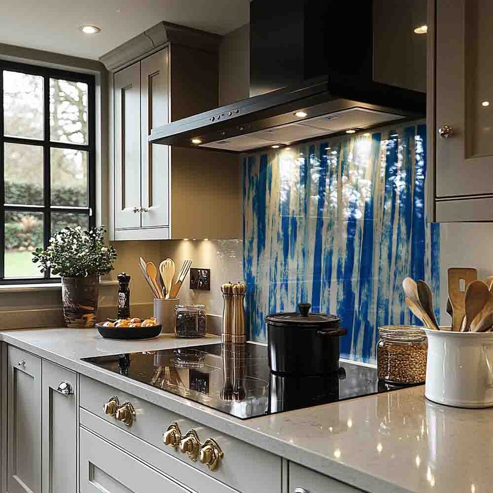 image 1 of Blue Paint Strokes Splash Back | White