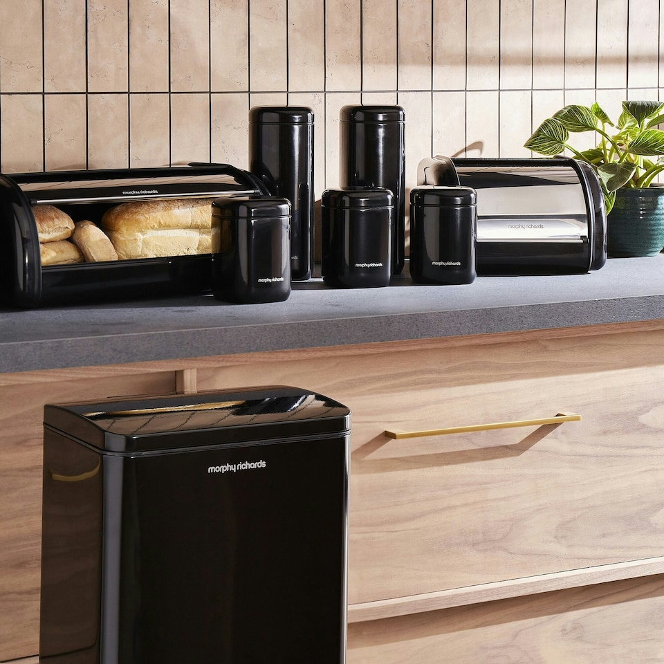 image 1 of Morphy Richards Large Roll Front Bread Bin Black | Black