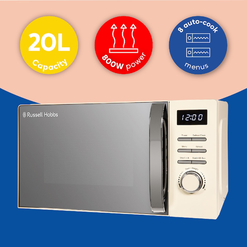 image 1 of Russell Hobbs RHMD818C Cream Microwave 20L Digital Legacy 800W Defrost Function