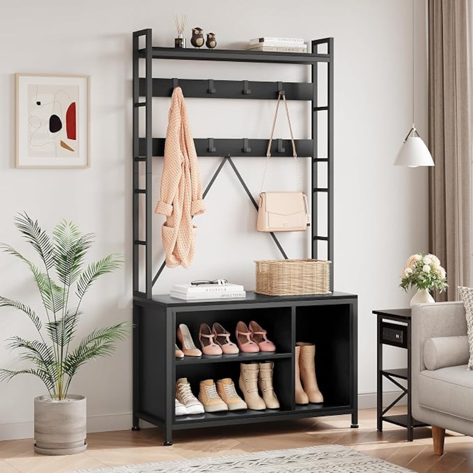image 1 of London Boutique 5-in-1 Freestanding Hall Tree with Bench & Drawers