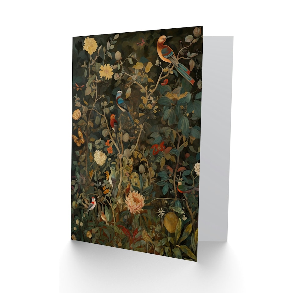 image 1 of Audubon Style Birds Blooming Spring Flower Field Nature Greeting Card