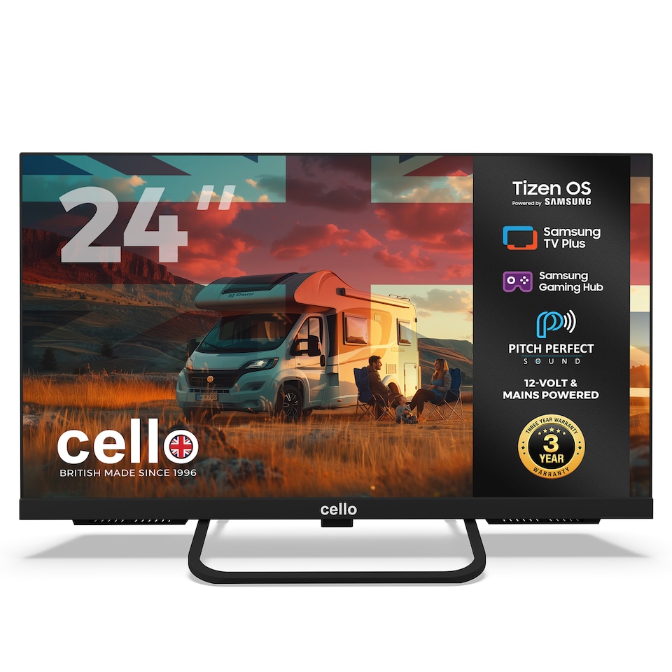 image 1 of Cello 24 inch Smart Samsung Plus 12-Volt Traveller TV with Pitch Perfect Speakers | Black | Black | 24" | 1