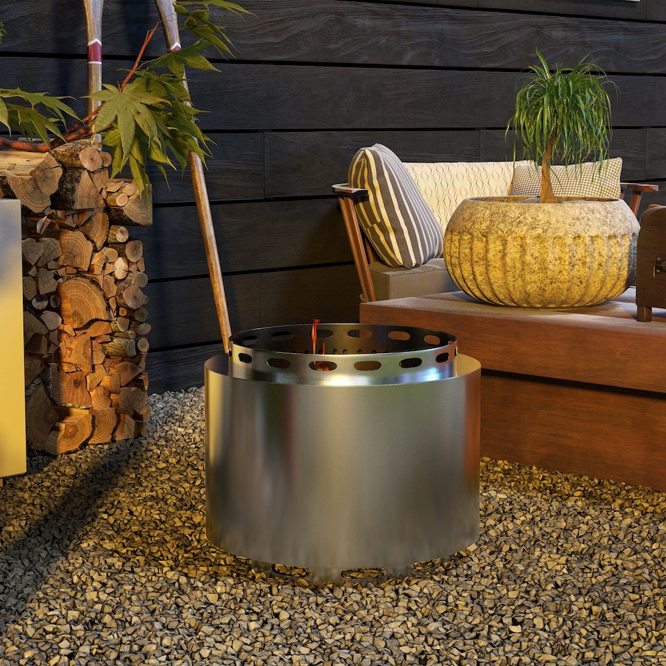 image 1 of Outsunny 48.5cm Smokeless Wood Burning Firepit Stainless Steel Fire Pit, Silver | Silver | Silver
