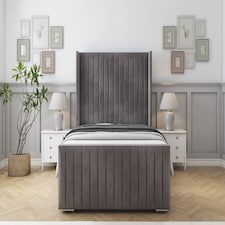 Sloomy Marlborough Slate Naples Bed Frame With 50" Upholstered Wingback Headboard 3' Single