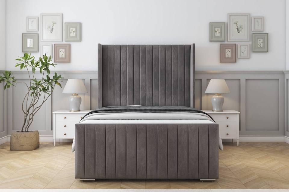 image 1 of Sloomy Marlborough Slate Naples Bed Frame With 50"  Upholstered Wingback Headboard 3' Single