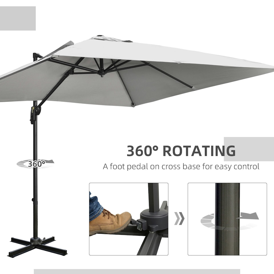 image 1 of Outsunny 2.7 x 2.7 m Cantilever Parasol Garden Umbrella w/ Cross Base Grey
