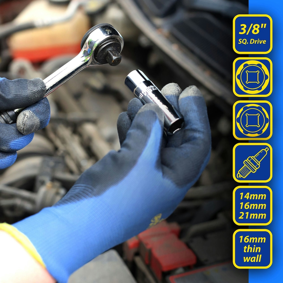 image 1 of Goodyear 4pc Spark Plug Socket Set With Rubber Plug Retention External Hex
