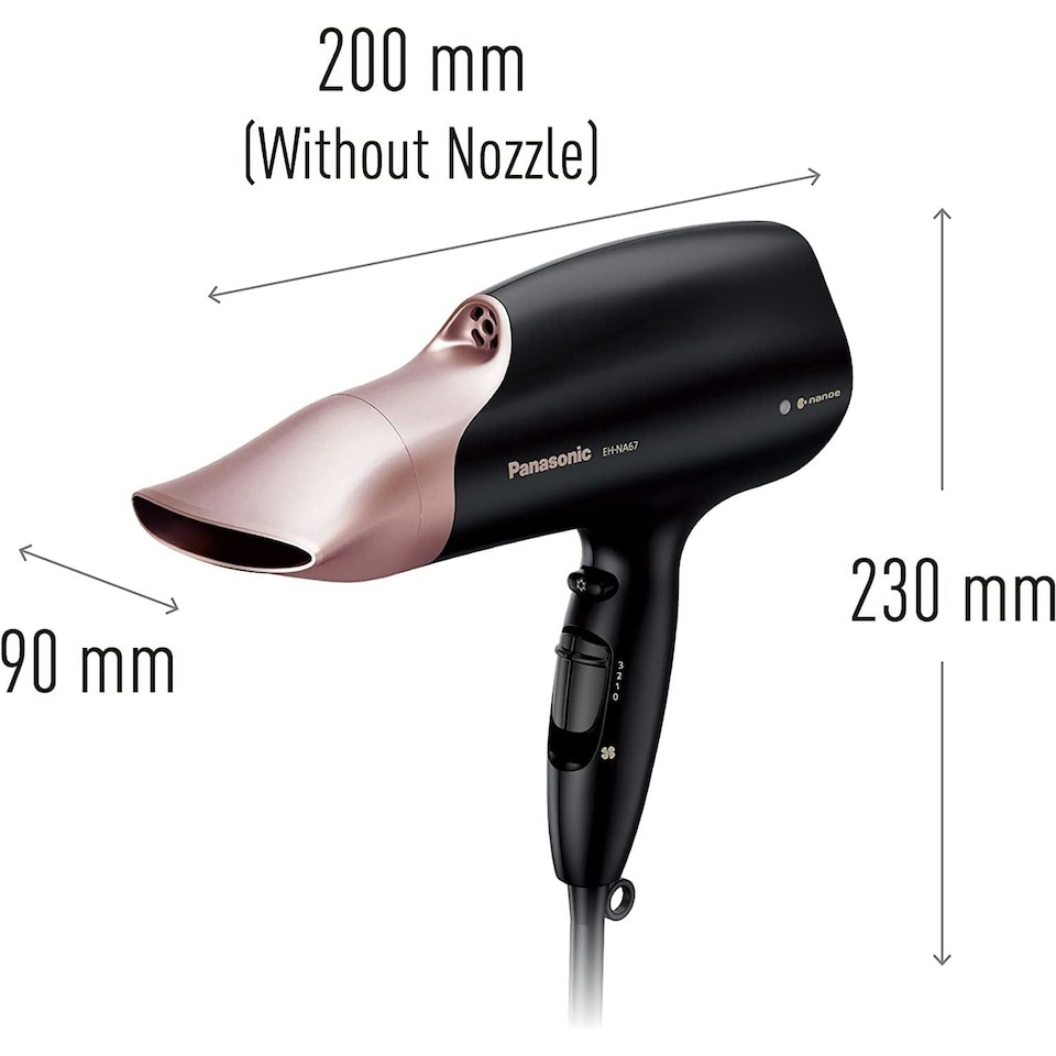 image 1 of Panasonic EH-NA67 Black nanoe Hair Dryer with Diffuser and Oscillating Nozzle
