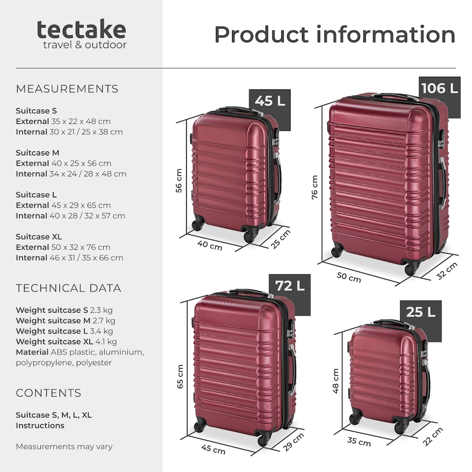 image 1 of Suitcase Set of 4 ABS Hard Shell Luggage Travel Trolley 4 Wheel Lightweight Telescopic Handle | Red | burgundy | 1